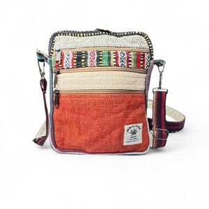 Himalayan Patchwork Crossbody Shoulder Bag 5-Zip Hemp Cotton Handmade Eco Travel